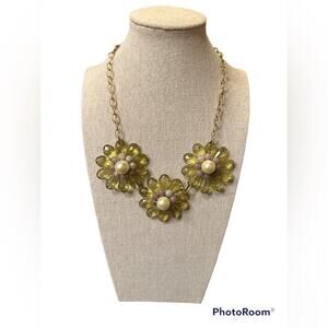 Women’s Acrylic Flower Gold Chain Faux Pearl Statement Necklace